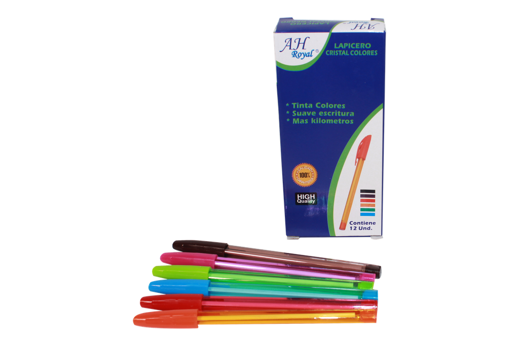 LAPICERO AH ROYAL TRASLUCIDO CRISTAL SEMI GEL (DISPLAY X 12UNDS) COLORES SURTIDOS[PAC70197-4017]