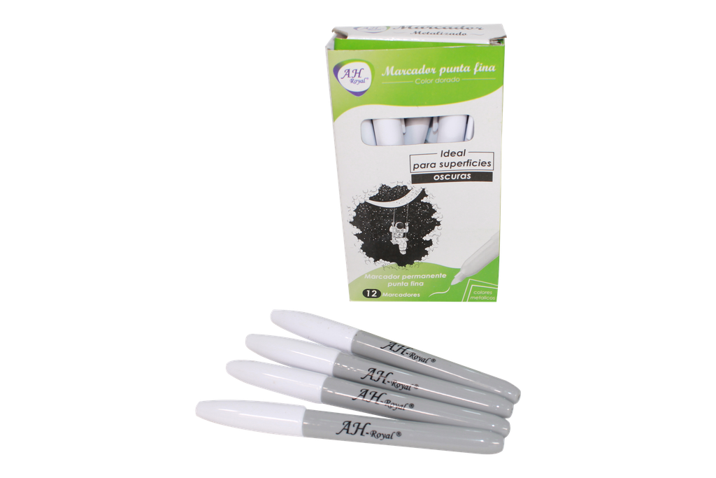 MARCADOR AH ROYAL METALICO BLANCO  DELGADO (DISPLAY X12UNDS) [PAC90021-1147]