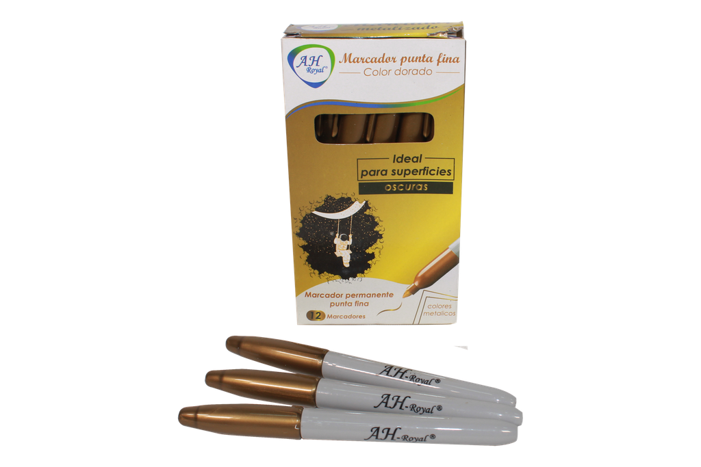 MARCADOR AH ROYAL METALICO DORADO DELGADO (DISPLAY X12UNDS) [PAC90019-1120]