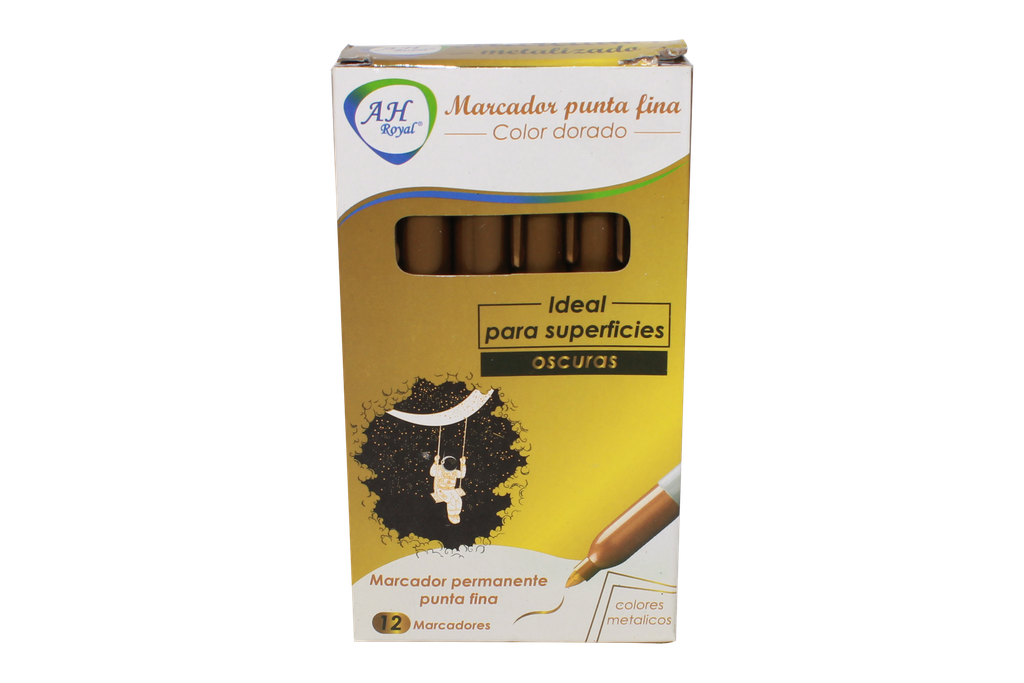 MARCADOR AH ROYAL METALICO DORADO DELGADO - PACA X 144 (DISPLAY X12UNDS) [PAC90019-1120]