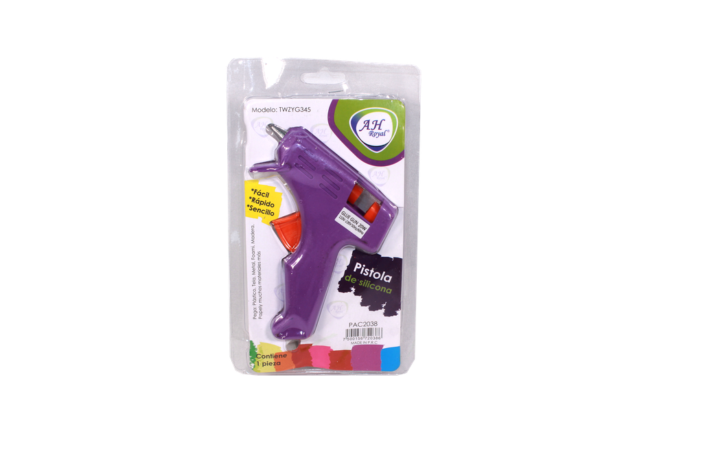 PISTOLA DE SILICONA AH ROYAL PEQUEÑA COLORES PACA X 120 UNDS [PAC2038]