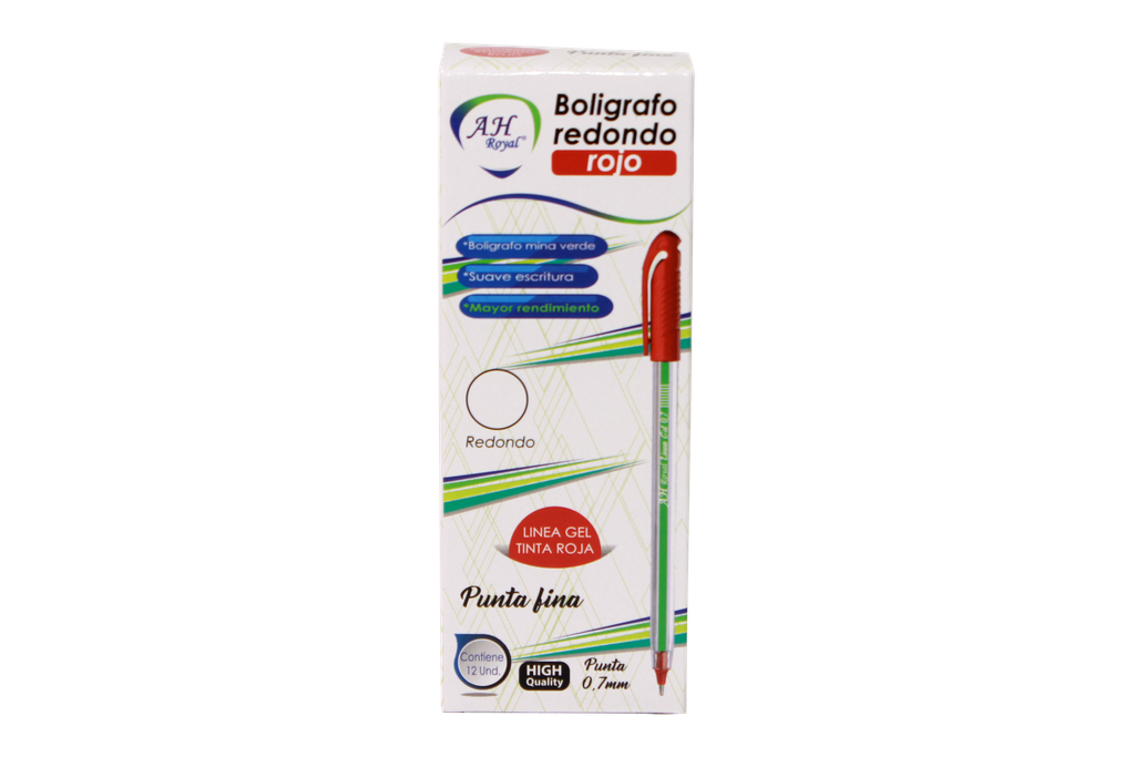 LAPICERO AH ROYAL 0.7 MM GEL REDONDO ROJO (DISPLAY X 12 UNDS) [ROJO70631-2054]