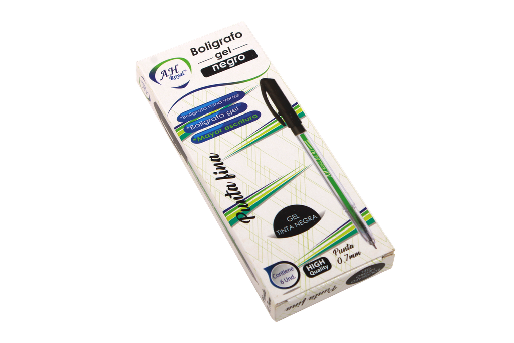 LAPICERO AH ROYAL 0.7 MM  GEL REDONDO NEGRO (DISPLAY X 6 UNDS) [GEL70631-2055]