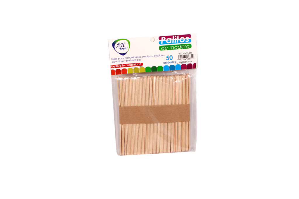 PALOS DE PALETAS AH ROYAL DE MADERA NATURAL X 50 UND [PAC90421]
