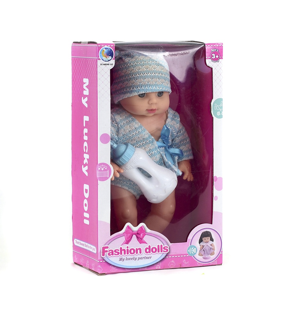 MUÑECO SOPLADO DE SONIDO DE 12 PULGADAS Y 6 BOTELLAS CON TETERO [YML-101F]